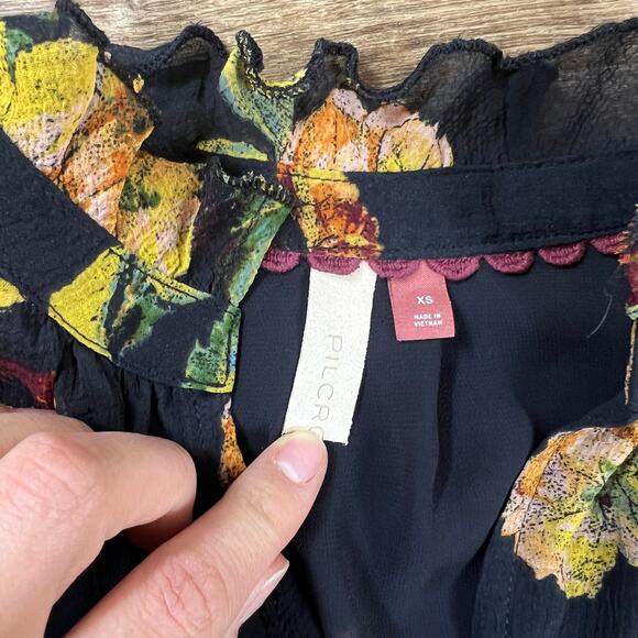 Pilcro Anthropologie Tavi Buttondown Blouse Floral Black Date Night Nice Sheer - Picture 4 of 6